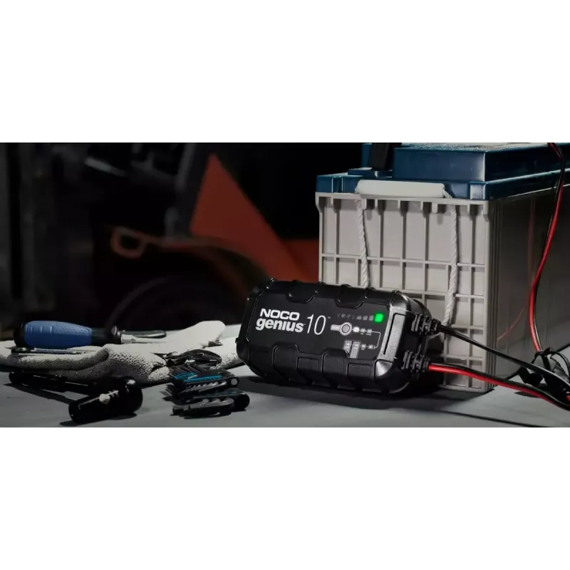Bateriju lādētājs NOCO GENIUS10 EU 10 A 6V/12V — uzturēšana un desulfatācija, 150 W, Li-Ion/AGM/Gel, IPX ūdensizturīgs