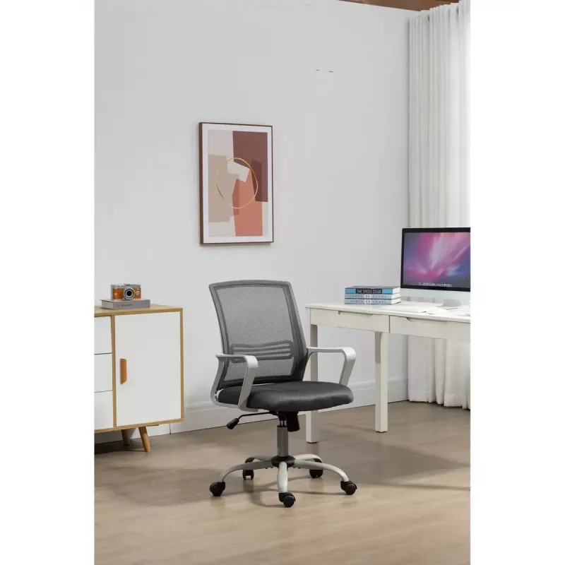 Biroja krēsls ActiveJet YK01 ar polsterētu sēdekli un sieta atzveltni, pelēks, regulējams augstums 46–56 cm