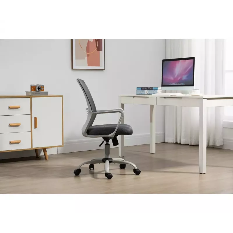 Biroja krēsls ActiveJet YK01 ar polsterētu sēdekli un sieta atzveltni, pelēks, regulējams augstums 46–56 cm