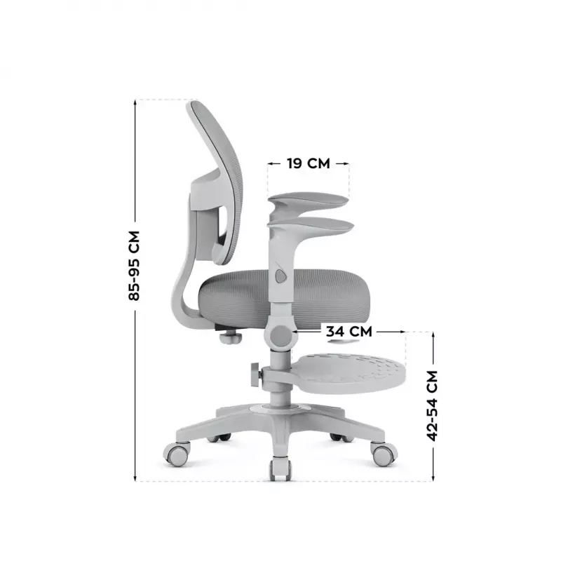 Šūpojošais krēsls mark adler Junior 5.0 – elpojoša sieta atzveltne, putu sēdeklis, regulējams augstums 42–54 cm, pelēks