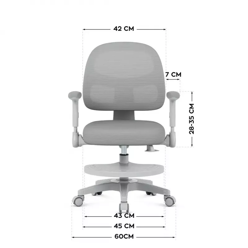 Šūpojošais krēsls mark adler Junior 5.0 – elpojoša sieta atzveltne, putu sēdeklis, regulējams augstums 42–54 cm, pelēks