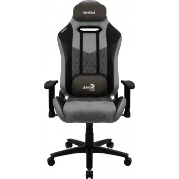 Spēļu krēsls AEROCOOL DUKE AeroSuede Melns Pelēks — 2D roku balsti, tauriņa mehānisms, max lietotājs 150 kg