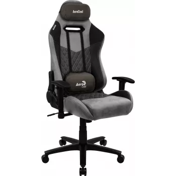Spēļu krēsls AEROCOOL DUKE AeroSuede Melns Pelēks — 2D roku balsti, tauriņa mehānisms, max lietotājs 150 kg