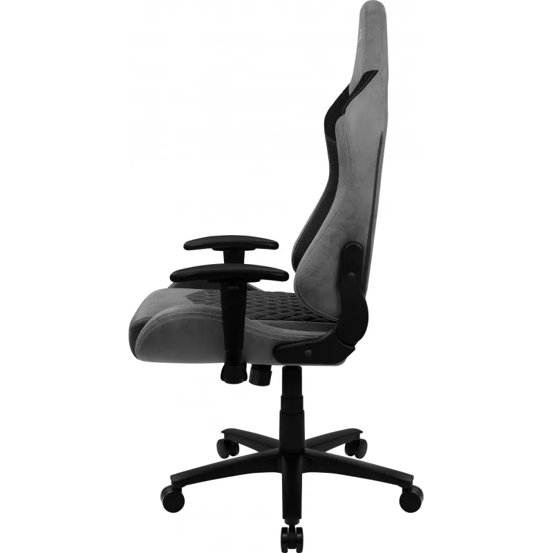 Spēļu krēsls AEROCOOL DUKE AeroSuede Melns Pelēks — 2D roku balsti, tauriņa mehānisms, max lietotājs 150 kg