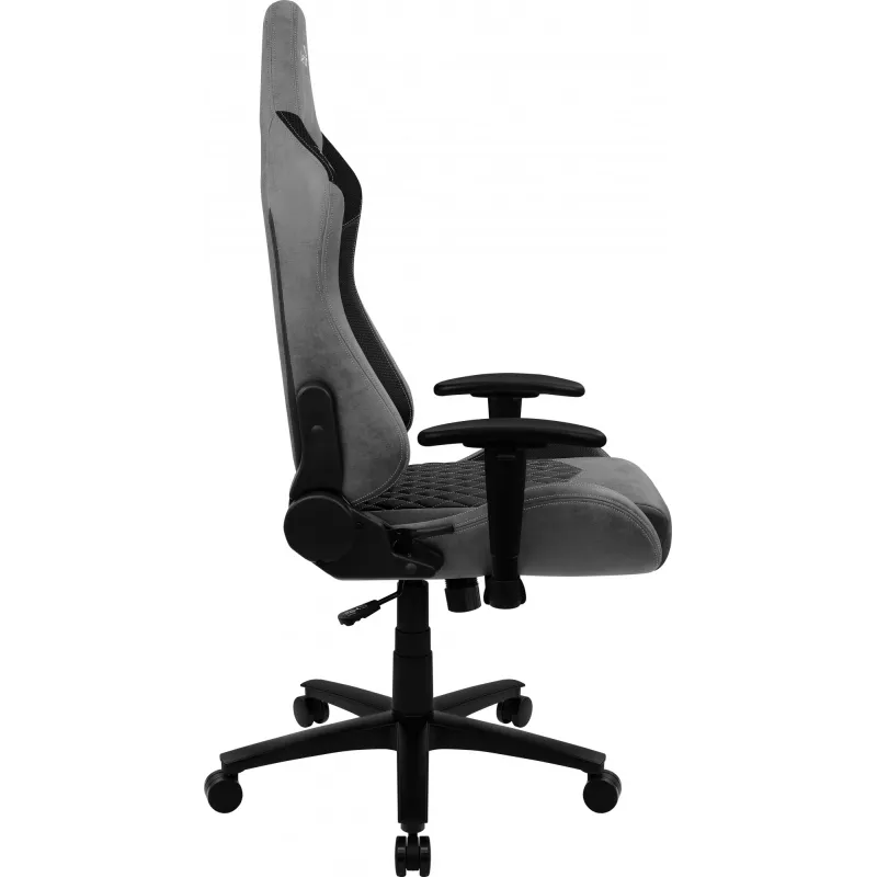 Spēļu krēsls AEROCOOL DUKE AeroSuede Melns Pelēks — 2D roku balsti, tauriņa mehānisms, max lietotājs 150 kg