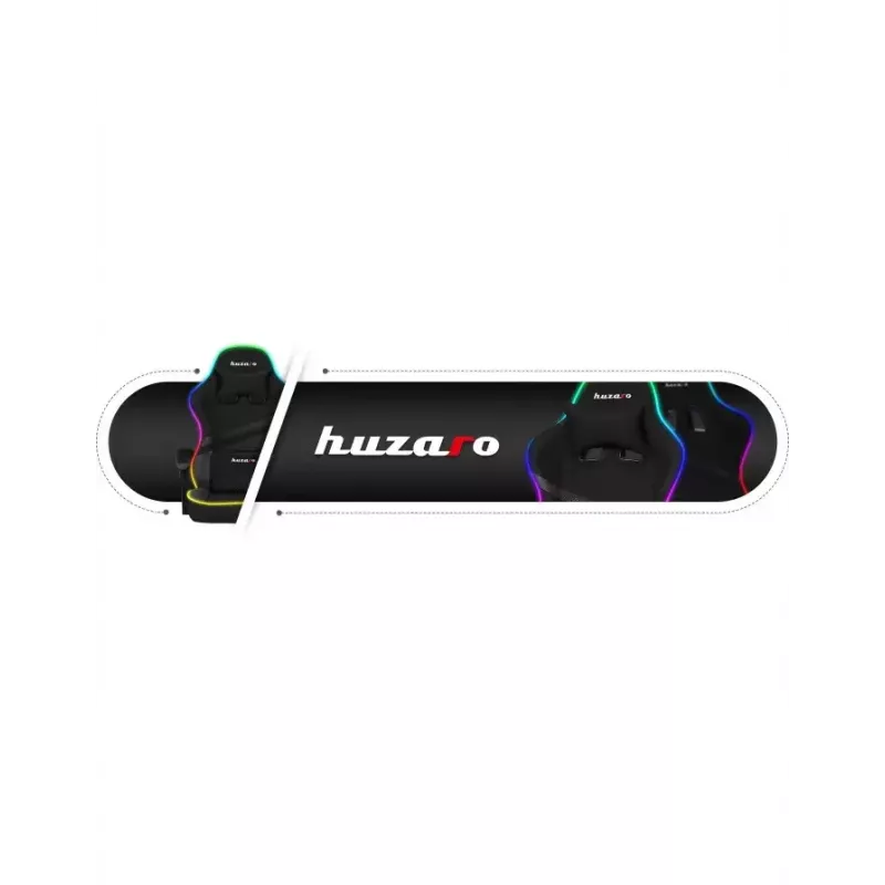 Spēļu krēsls Huzaro FORCE 4.4 RGB Melns — auduma polsterēts kausveida sēdeklis, max 130 kg, regulējama atzveltne, augstums 115–125 cm, RGB apgaismojums