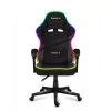 Spēļu krēsls Huzaro FORCE 4.4 RGB Melns — auduma polsterēts kausveida sēdeklis, max 130 kg, regulējama atzveltne, augstums 115–125 cm, RGB apgaismojums
