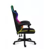 Spēļu krēsls Huzaro FORCE 4.4 RGB Melns — auduma polsterēts kausveida sēdeklis, max 130 kg, regulējama atzveltne, augstums 115–125 cm, RGB apgaismojums
