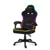 Spēļu krēsls Huzaro FORCE 4.4 RGB Melns — auduma polsterēts kausveida sēdeklis, max 130 kg, regulējama atzveltne, augstums 115–125 cm, RGB apgaismojums
