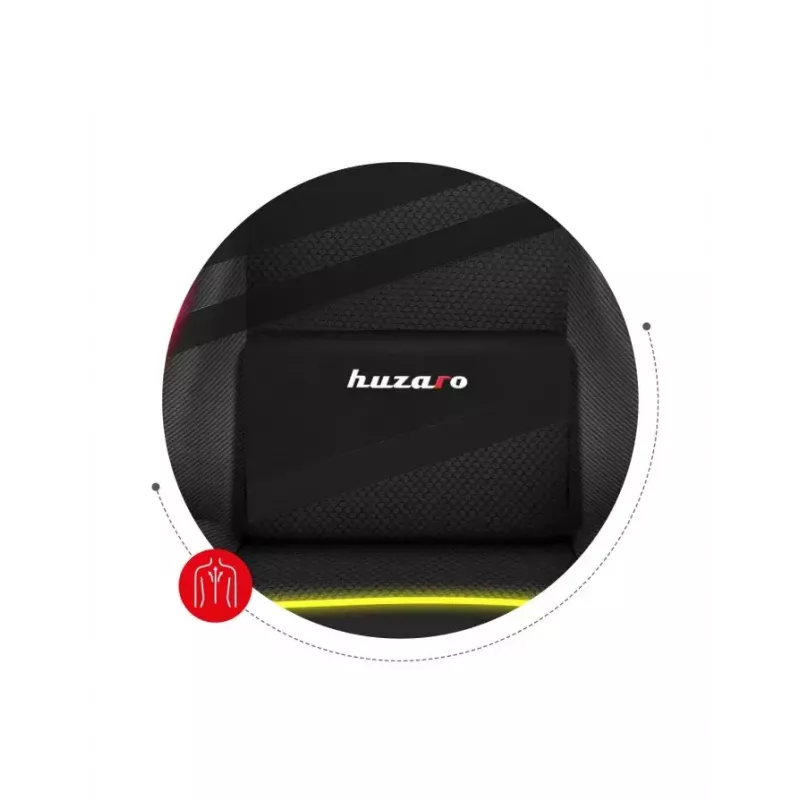 Spēļu krēsls Huzaro FORCE 4.4 RGB Melns — auduma polsterēts kausveida sēdeklis, max 130 kg, regulējama atzveltne, augstums 115–125 cm, RGB apgaismojums