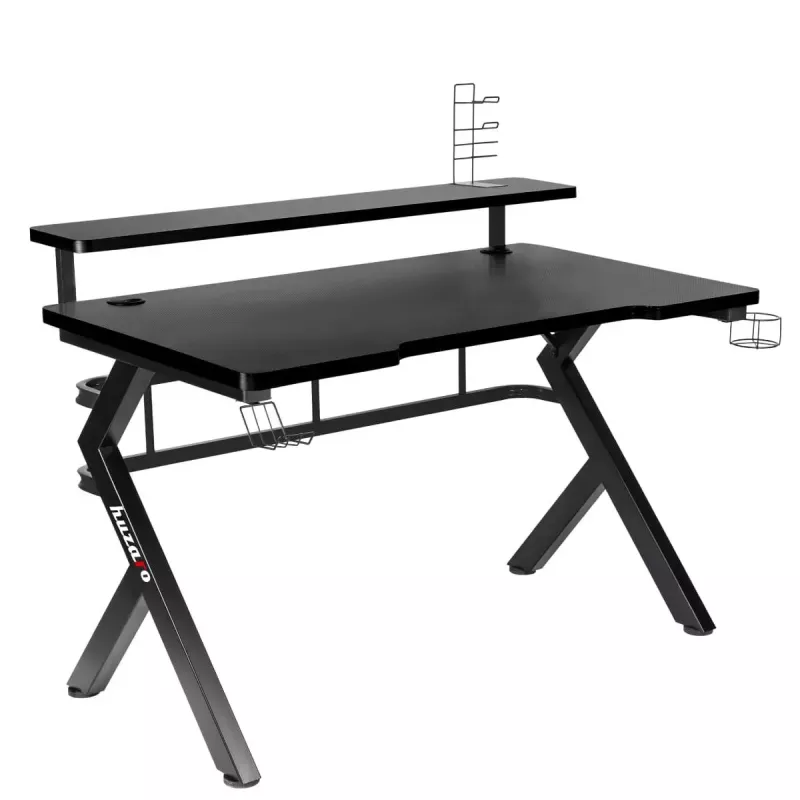 Spēļu galds Huzaro Hero 5.0 Melns – taisns alumīnija rāmis, oglekļa šķiedras virsma 1200×600 mm