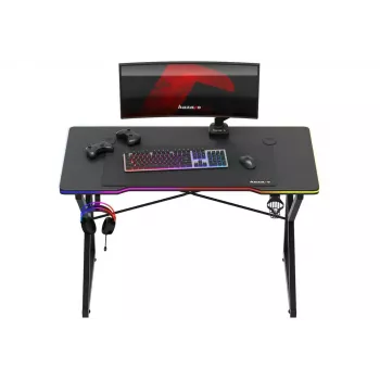 Gaminga galds Huzaro Hero 1.7 RGB Black – taisns ergonomisks galds 1200x600 mm, 750 mm augstums, LED, krūzes turētājs, austiņu āķis