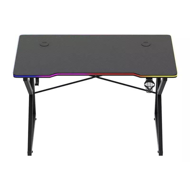 Gaminga galds Huzaro Hero 1.7 RGB Black – taisns ergonomisks galds 1200x600 mm, 750 mm augstums, LED, krūzes turētājs, austiņu āķis