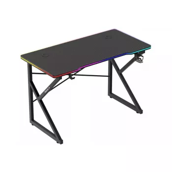 Gaminga galds Huzaro Hero 1.7 RGB Black – taisns ergonomisks galds 1200x600 mm, 750 mm augstums, LED, krūzes turētājs, austiņu āķis