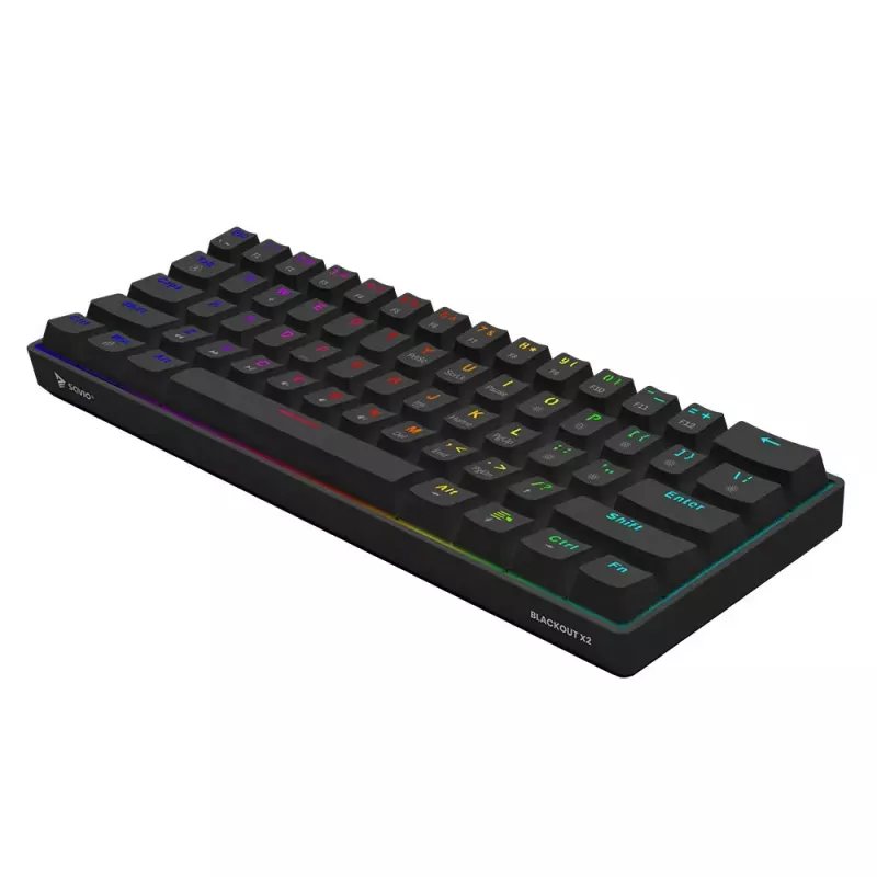 Mehāniskā spēļu tastatūra SAVIO BLACKOUT X2 BLUE, 61 taustiņš 60% USB Type-C atvienojams kabelis, RGB LED, Outemu Blue slēdži, N-key rollover
