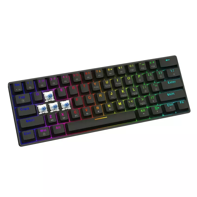 Mehāniskā spēļu tastatūra SAVIO BLACKOUT X2 BLUE, 61 taustiņš 60% USB Type-C atvienojams kabelis, RGB LED, Outemu Blue slēdži, N-key rollover
