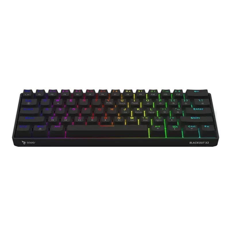 Mehāniskā spēļu tastatūra SAVIO BLACKOUT X2 BLUE, 61 taustiņš 60% USB Type-C atvienojams kabelis, RGB LED, Outemu Blue slēdži, N-key rollover