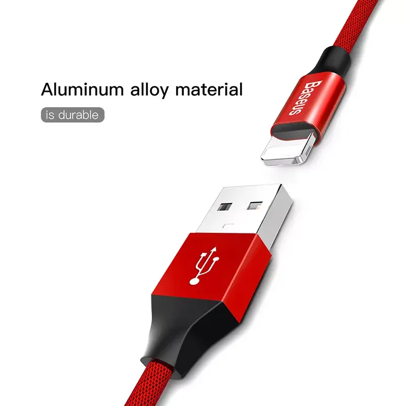 USB-A uz Lightning kabelis Baseus Yiven 1,8 m, 2 A, sarkans, termoplastiskais elastomēra apvalks