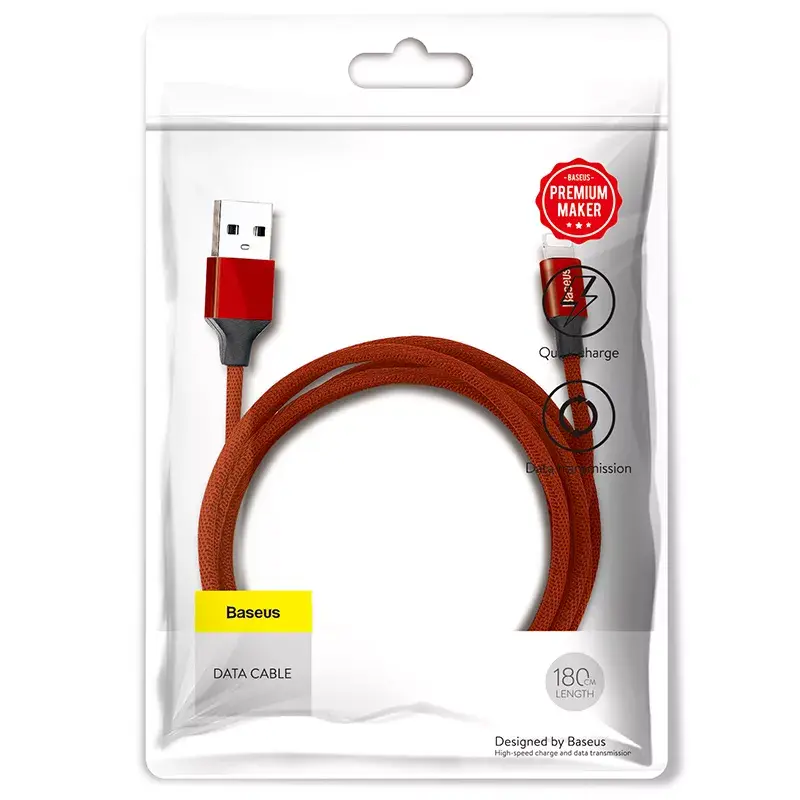 USB-A uz Lightning kabelis Baseus Yiven 1,8 m, 2 A, sarkans, termoplastiskais elastomēra apvalks