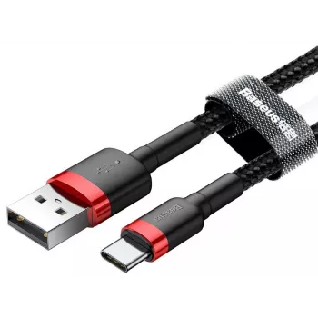 BASEUS Cafule ātrās uzlādes kabelis ar pinumu - USB Type-A uz Type-C 2A - 2m - Melns (Neilons)