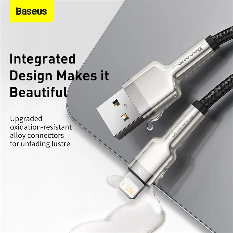 BASEUS Fast Charge Cafule Datu pārraides kabelis - USB Type-A uz Lightning - 480Mbps (2.4A PD) - 1m - Melns