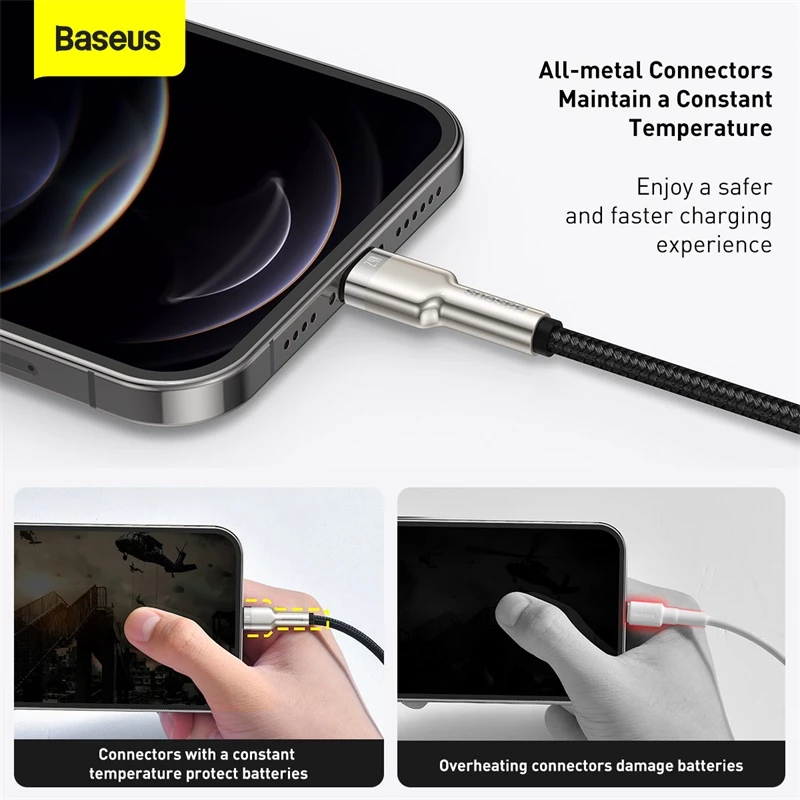BASEUS Fast Charge Cafule Datu pārraides kabelis - USB Type-A uz Lightning - 480Mbps (2.4A PD) - 1m - Melns