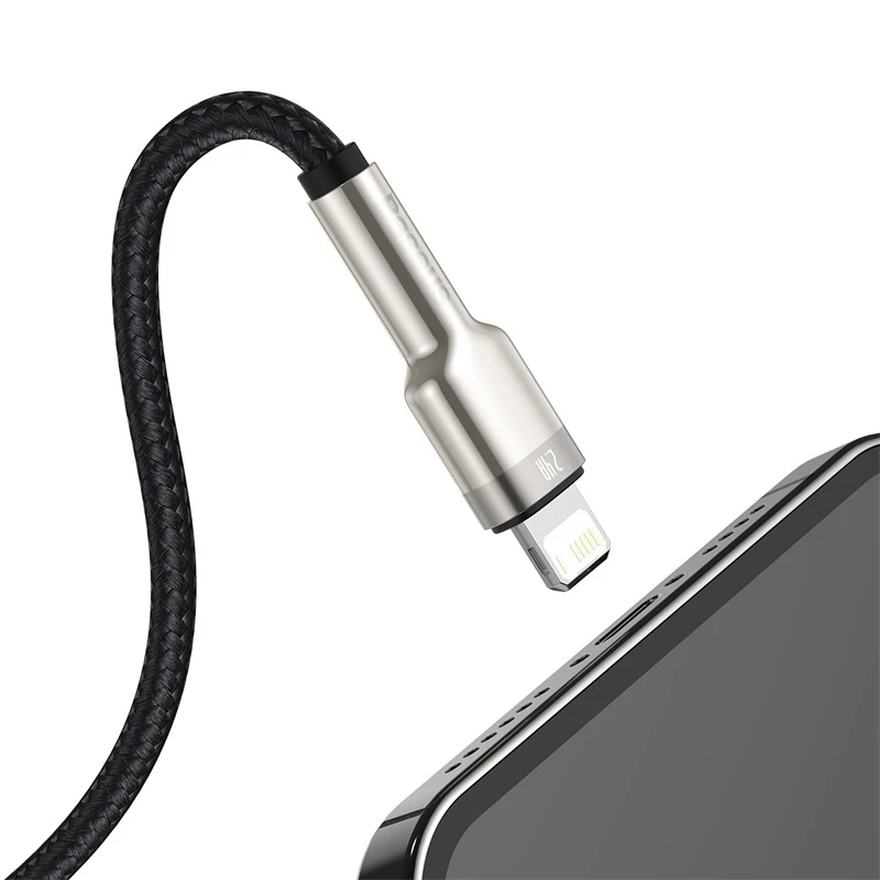 BASEUS Fast Charge Cafule Datu pārraides kabelis - USB Type-A uz Lightning - 480Mbps (2.4A PD) - 1m - Melns