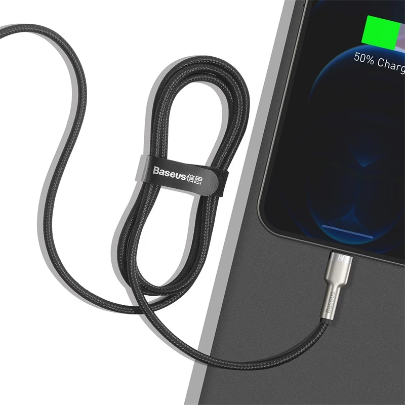 BASEUS Fast Charge Cafule Datu pārraides kabelis - USB Type-A uz Lightning - 480Mbps (2.4A PD) - 1m - Melns