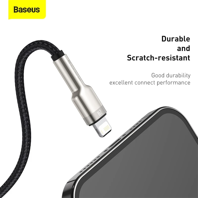 BASEUS Fast Charge Cafule Datu pārraides kabelis - USB Type-A uz Lightning - 480Mbps (2.4A PD) - 1m - Melns