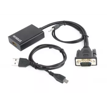 GEMBIRD VGA uz HDMI adaptera kabelis, USB barots, 15 cm - Melns