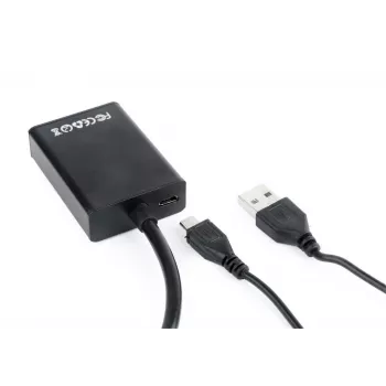 GEMBIRD VGA uz HDMI adaptera kabelis, USB barots, 15 cm - Melns