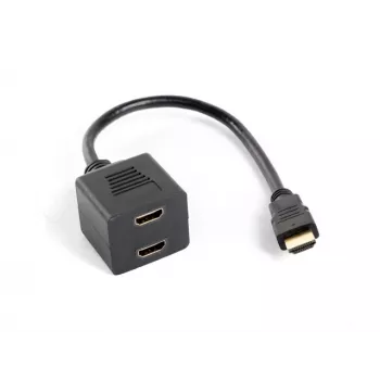 HDMI video sadalītājs LANBERG AD-0019-BK — 2x HDMI izejas, Full HD 1920x1080, 0.2 m kabelis, melns
