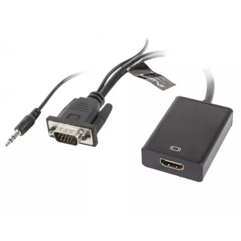 LANBERG Video kabeļa adapteris HDMI A tipa (standarta) uz VGA (D-Sub) 0.2m Melns