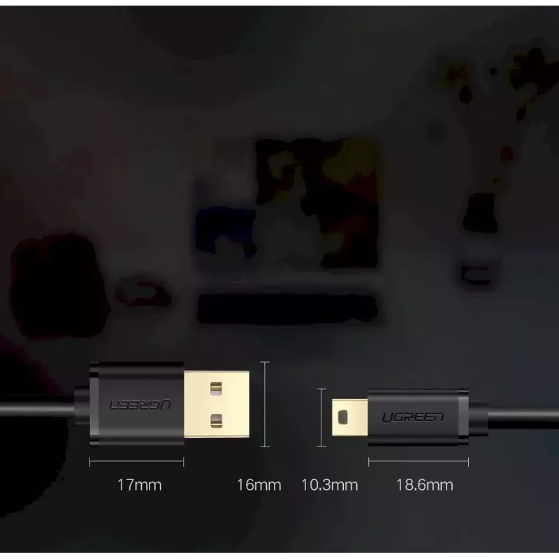USB kabelis UGREEN 10385 Mini-USB 480 Mbps 1,5 m Melns, ātra uzlāde