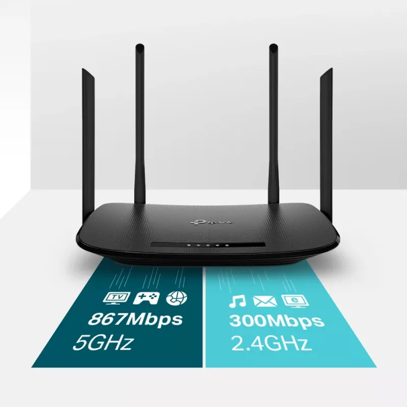 TP-Link Archer VR300 AC1200 bezvadu VDSL/ADSL modema maršrutētājs, Wi-Fi 5 (802.11ac), divjoslu (2.4 GHz / 5 GHz), Ethernet LAN, VDSL2, melns