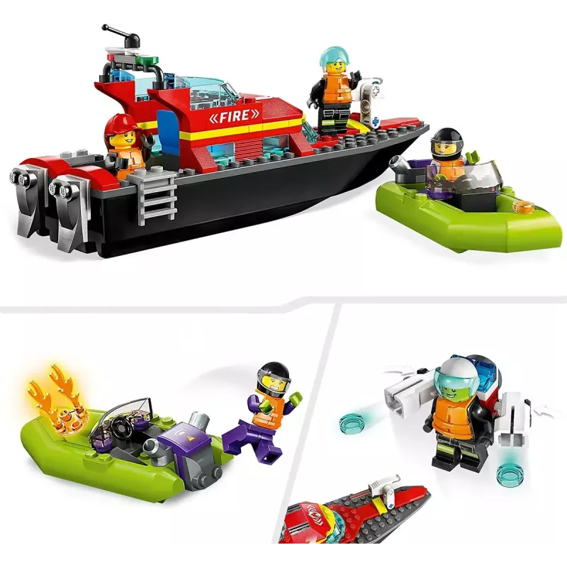 LEGO ugunsdzēsības glābšanas laiva 60373 — City sērija, 144 gab., 3 minifigūras, 5+ gadiem