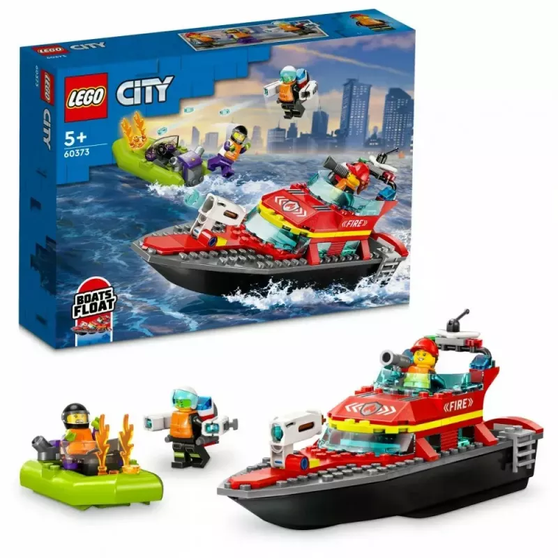 LEGO ugunsdzēsības glābšanas laiva 60373 — City sērija, 144 gab., 3 minifigūras, 5+ gadiem