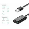 Ārējais USB 2.0 audio adapteris UGREEN 30724 — stereo, austiņu izeja, mikrofona ieeja, 0,15 m kabelis, melns