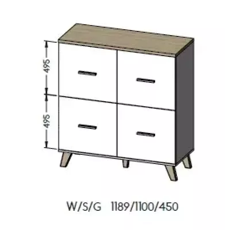 Skapis cama meble LOTTA 110 4D — 4 durvis, 6 plaukti, Sonoma ozola virsma, 1100×540×1190 mm