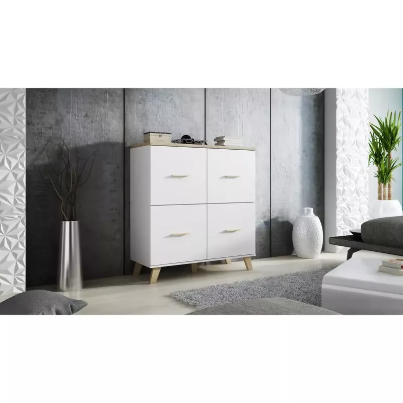 Skapis cama meble LOTTA 110 4D — 4 durvis, 6 plaukti, Sonoma ozola virsma, 1100×540×1190 mm