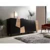 Kumode ETNA 200x42x82 cm, matēti melna ar ozolkoka akcentiem, skaidu plātne