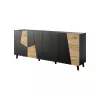 Kumode ETNA 200x42x82 cm, matēti melna ar ozolkoka akcentiem, skaidu plātne