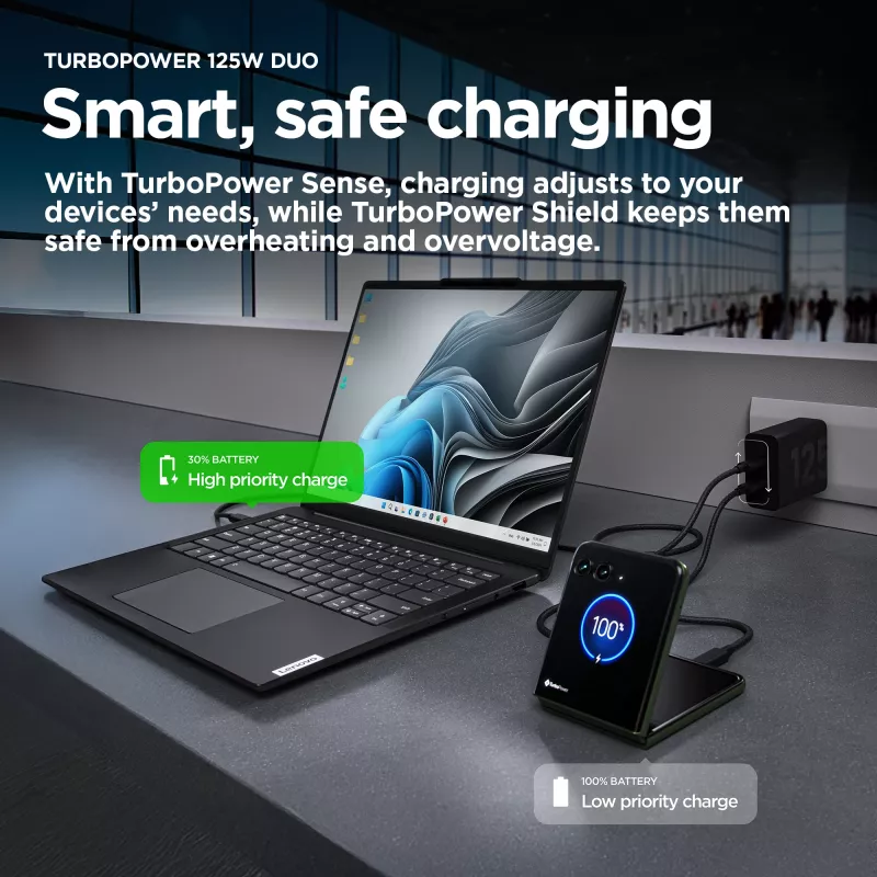 Motorola TurboPower 125W Duo lādētājs universāls melns AC ātra uzlāde iekštelpām