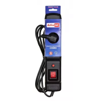 Pagarinātājs ActiveJet COMBO 3GN 1.5 m — 3 kontaktligzdas Tips E, 230 V, 10 A, melns