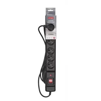 ActiveJet COMBO 6GN 3M pagarinātājs — 6 ligzdas, 3 m, 10 A, 230 V, melns