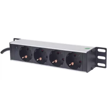 Strāvas sadalītājs INTELLINET 10 collu 1U plaukta montāžai, 4× Type F, 250 V, 15 A, 1,8 m kabelis, pelēks
