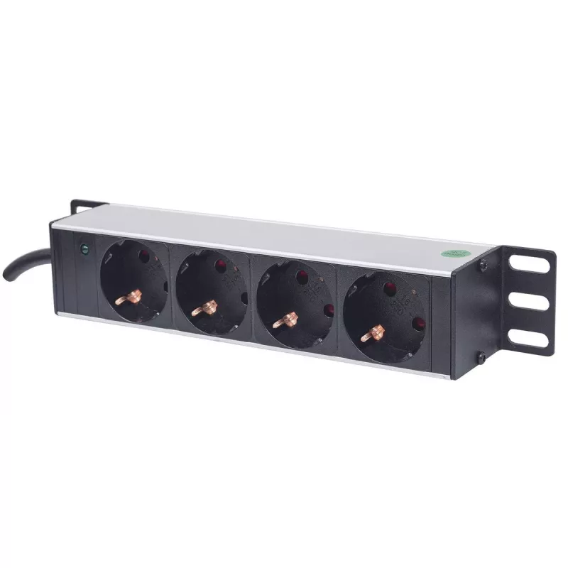 Strāvas sadalītājs INTELLINET 10 collu 1U plaukta montāžai, 4× Type F, 250 V, 15 A, 1,8 m kabelis, pelēks