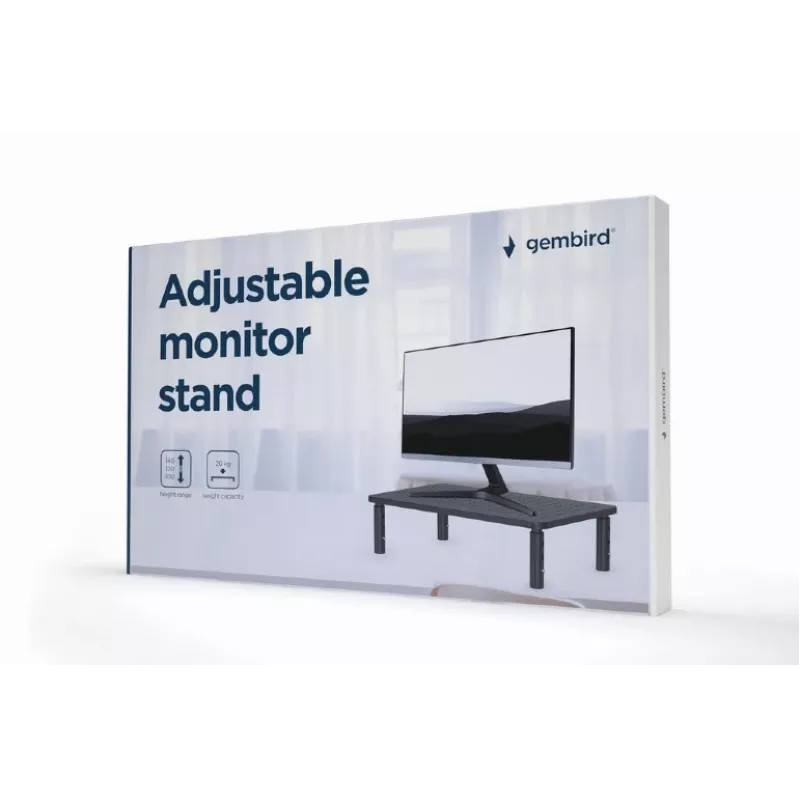 Brīvi stāvošs monitora statīvs GEMBIRD MS-TABLE-01 — viens ekrāns, 20 kg, melns, manuāls augstums 100–140 mm