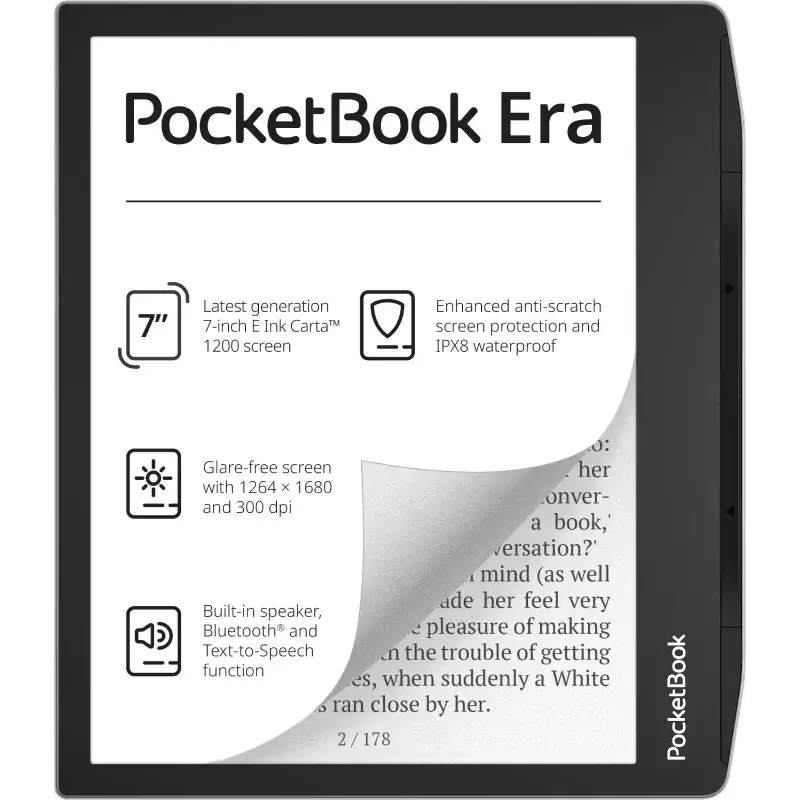 E-grāmatu lasītājs PocketBook 700 Era — 7 collu E Ink Carta skārienekrāns, 16 GB, fona apgaismojums, Bluetooth, ūdensizturīgs