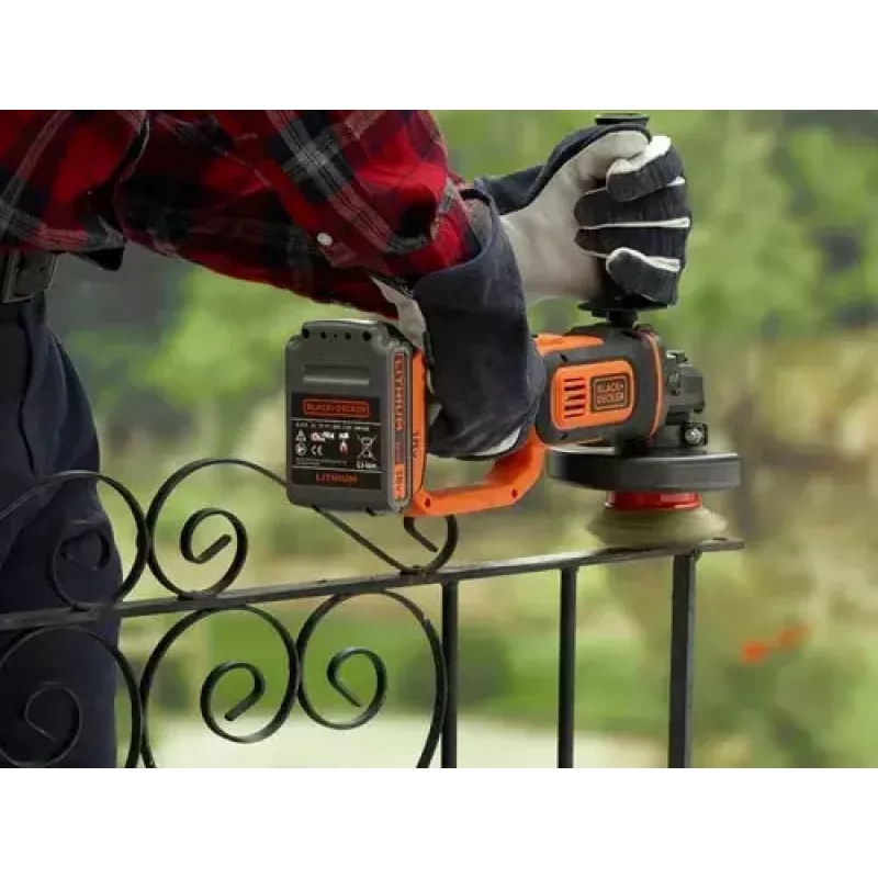 Leņķa slīpmašīna Black & Decker BCG720N — bezvada 18V Li-Ion, 12.5 cm disks, līdz 8600 RPM, 3 roktura pozīcijas